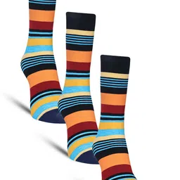 Dollar Socks Men Pack Of 3 Striped Cotton Calf Length Socks-32
