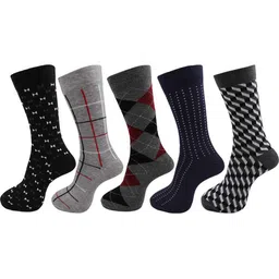 RC. ROYAL CLASS Men Pack Of 5  Multicolored Patterned Cotton Calf-Length Socks-1