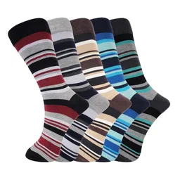 BAESD Men Pack Of 5 Striped Cotton Calf-Length Socks-image-99