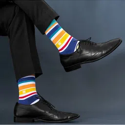 SockSoho Men Multicolored Striped Calf -Length Socks-22