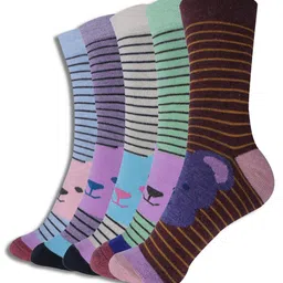 Dollar Socks Kids Pack Of 5 Assorted Striped Cotton Calf Length Socks-image-93