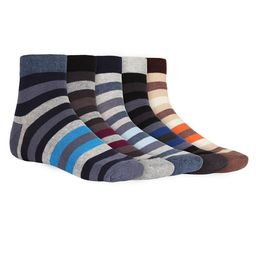 SIDEWOK Men Pack Of 5 Striped Pure Combed Cotton Ankle-Length Socks-55