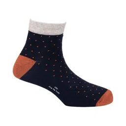 The Tie Hub Navy Blue & Orange Polka Dot Ankle Length Socks-image-8