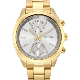 Titan Men Gold-Toned Brass Dial & Stainless Steel Straps Analogue Watch 1733YM01-17