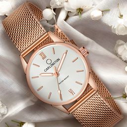 CARLINGTON Women Rose Gold Toned Bracelet Style Straps Analogue Watch CT2008-image-76