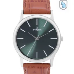 WROGN Men Green Dial & Brown Leather Croc Textured Straps Analogue Watch WRG00048D-4