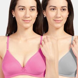 Sonari Women Pack Of 2 Fuchsia & Grey Solid Non Padded Everyday Bra-32