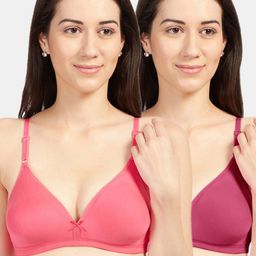 Sonari Women Pack Of 2 Coral & Pink Solid Non Padded Everyday Bra-image-86