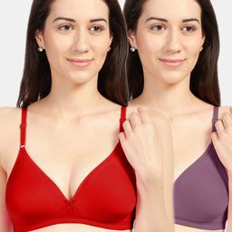 Sonari Women Pack Of 2 Red & Burgundy Solid Non Padded Everyday Bra-18