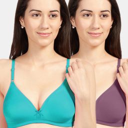 Sonari Women Pack Of 2 Green & Burgundy Solid Non Padded Everyday Bra-45