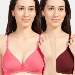 Sonari Women Pack Of 2 Coral & Maroon Solid Non Padded Everyday Bra-25