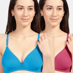 Sonari Women Pack Of 2 Blue & Pink Solid Non Padded Everyday Bra-37
