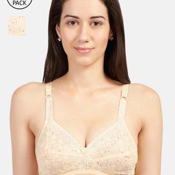 Sonari Beige Non Padded Floral Cotton Bra-image-49