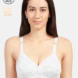 Sonari Pack of 2 White & Beige Non Padded Non-Wired Cotton Bra-55