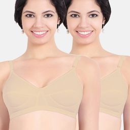 Sonari Pack Of 2 Nude-Coloured Non Padded & Non-Wired Pure Cotton Bra-image-17