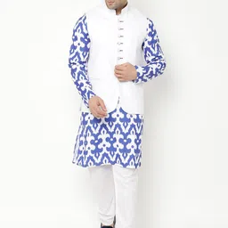 Hangup Men Printed Kurta with Pyjamas With Nehru Jacket-2