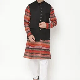 Hangup Men Ethnic Motifs Printed Kurta with Pyjama & With Jacket-picture-23