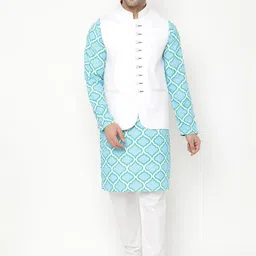 Hangup Men Ethnic Motifs Printed Kurta with Pyjamas & With Nehru jacket-10