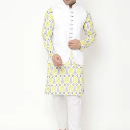 Hangup Men Floral Printed Kurta with Churidar & Nehru Jacket-12