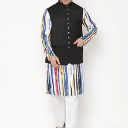 Hangup Men Printed Kurta with Pyjamas With Nehru Jacket-0