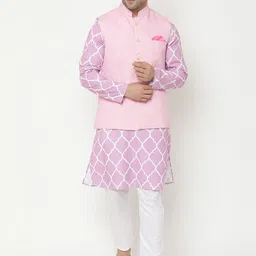 Hangup Men Printed Kurta with Pyjamas & With Nehru Jacket-5