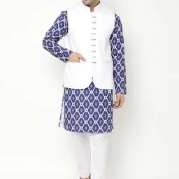 Hangup Men Navy Blue Printed Kurta with Pyjamas-46
