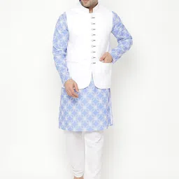 Hangup Men Blue Printed Kurta with Pyjamas-20