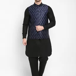 Hangup Men Linen Kurta with Pyjamas With Nehru Jacket-17