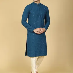 Sultan The King Of Kurta Men Ethnic Motifs Chikankari Cotton Long Sleeve Kurta & Churidar-image-82