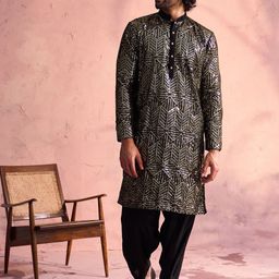VASTRAMAY Ethnic Motifs Embroidered Sequined Georgette Kurta With Patiala-picture-24
