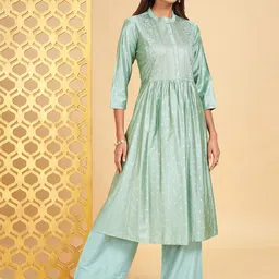 RANGMANCH BY PANTALOONS Ethnic Motifs Printed Regular Thread Work Kurta With Palazzos-12
