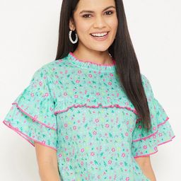 WineRed Women Green Floral Print Cotton Crop Top-image-68