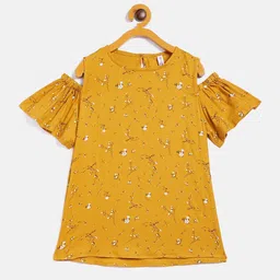 Crimsoune Club Girls Mustard Yellow & Black Floral Printed Top-picture-29