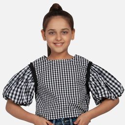 BLANC9 Black & Black Checked Crop Regular Top-image-57
