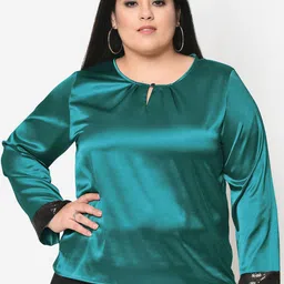 wild U Green Plus Size Keyhole Neck Satin Regular Top-picture-12