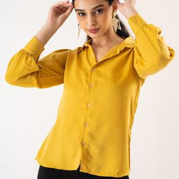 Prettify Women Yellow Solid Shirt Style Regular Top-image-4