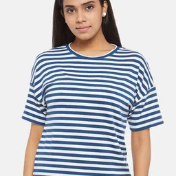 People Blue & White Striped Regular Top-image-99