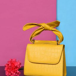 HAUTE SAUCE by Campus Sutra Textured Structured Handheld Bag With Tie Up Detail-3