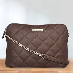 FLYING BERRY Brown Geometric Textured PU Structured Sling Bag with Quilted-84