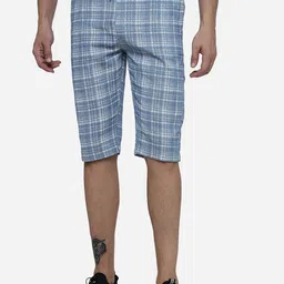 JADE BLUE Men Checked Slim Fit Cotton Shorts-image-22