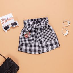 Purple United Kids Girls Checked Mid Rise Cotton Shorts-image-8