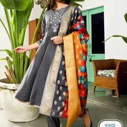 AKS Couture Ethnic Motifs Yoke Design Anarkali Kurta With Trousers & Dupatta-picture-0