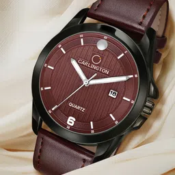 CARLINGTON Men Brown Alloy Dial Leather Straps Analogue Watch - CT1040 Brown-23