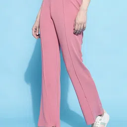 FITHUB Women Relaxed Straight Leg Flared High-Rise Easy Wash Cotton Parallel Trousers-image-81