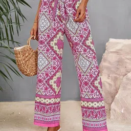 Kotty Women Multicoloured Ethnic Motifs Printed Relaxed High-Rise Easy Wash Trousers-image-20