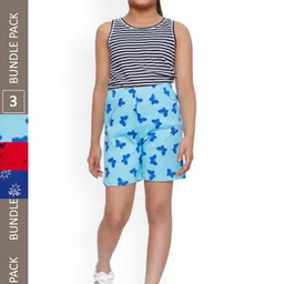 IndiWeaves Girls Pack Of 3 Printed Mid-Rise Cotton Shorts-image-63