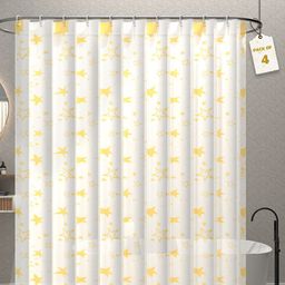 Kuber Industries White & Yellow Shower Curtains With 12 Rings-image-85