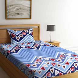 Arrabi Multicoloured Graphic Printed 300 TC Single Bedsheet with 1 Pillow Covers-94