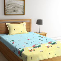 Arrabi Multicoloured Graphic Printed 300 TC Single Bedsheet with 1 Pillow Covers-18
