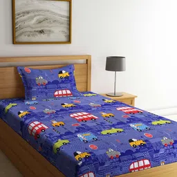 Arrabi Multicoloured Graphic 300 TC Single Bedsheet with 1 Pillow Covers-50